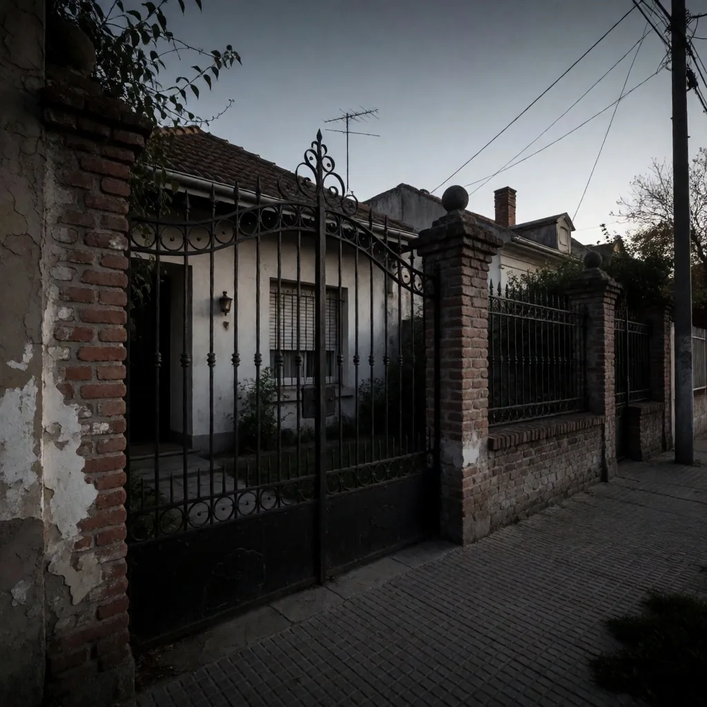 Barrio residencial argentino bajo cielo nublado