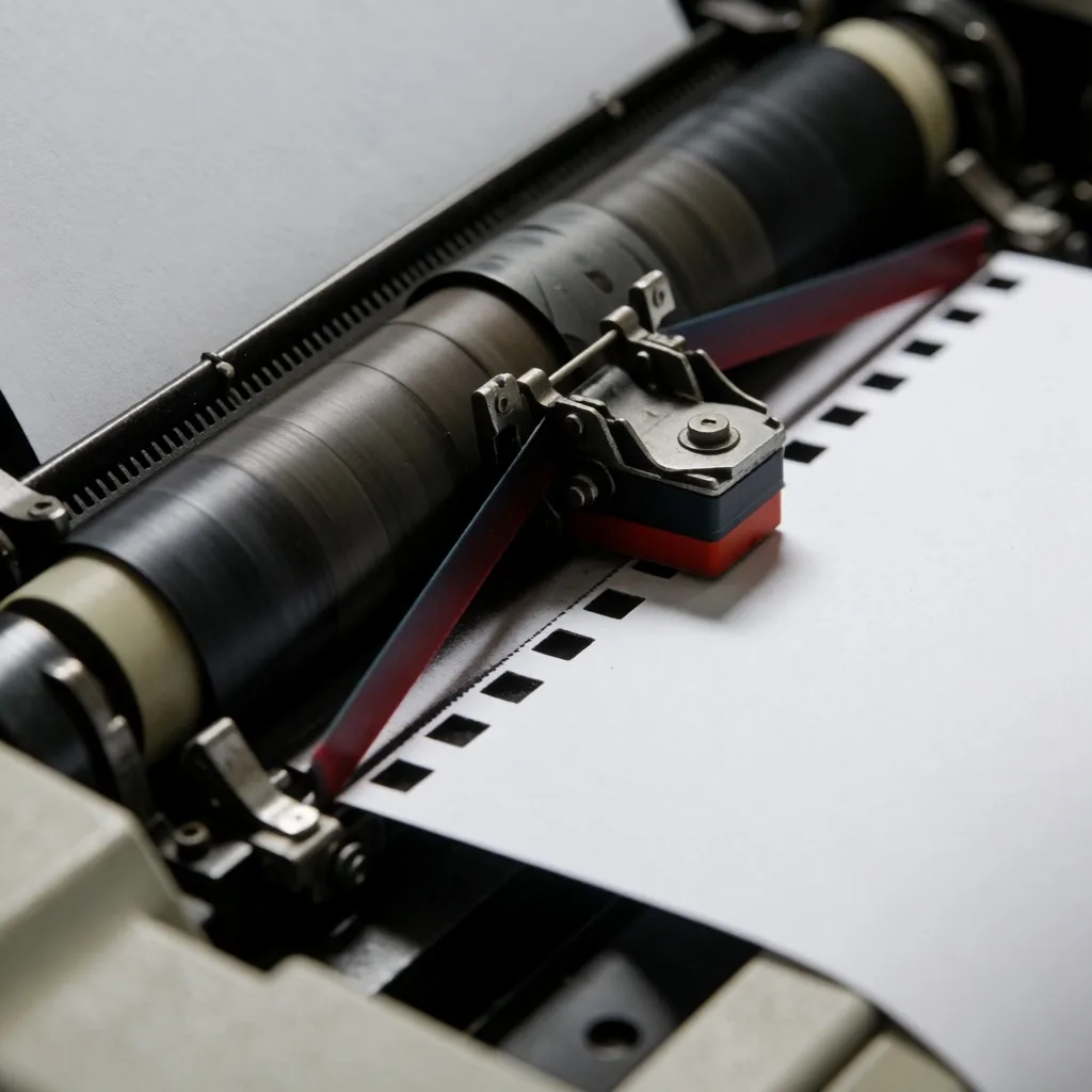 Impresora de matriz de puntos alimentando papel continuo perforado
